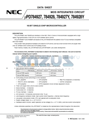 UPD784927 datasheet - 16-BIT SINGLE-CHIP MICROCONTROLLER