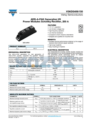 VSKDS409 datasheet - ADD-A-PAK Generation VII Power Modules Schottky Rectifier, 200 A