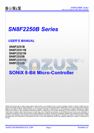 SN8F22511B datasheet - 8-Bit Micro-Controller