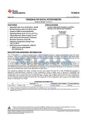 TPL8002-25PWR datasheet - TANDEM 64-TAP DIGITAL POTENTIOMETER