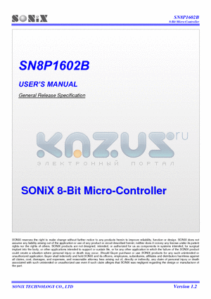 SN8P1602BV12 datasheet - 8-Bit Micro-Controller
