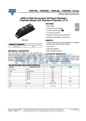 VSKL26-12 datasheet - ADD-A-PAK Generation VII Power Modules Thyristor/Diode and Thyristor/Thyristor, 27 A