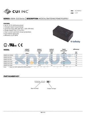 VSKM-S10-3R3U datasheet - MEDICAL SWITCHING POWER SUPPLY
