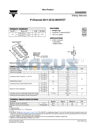 SI5403DC datasheet - P-Channel 30-V (D-S) MOSFET