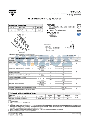 SI5424DC-T1-GE3 datasheet - N-Channel 30-V (D-S) MOSFET