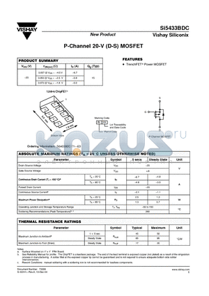 SI5433BDC_08 datasheet - P-Channel 20-V (D-S) MOSFET