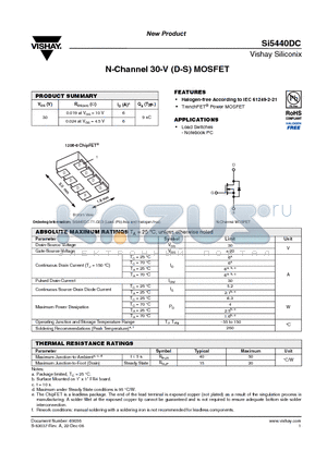 SI5440DC-T1-GE3 datasheet - N-Channel 30-V (D-S) MOSFET