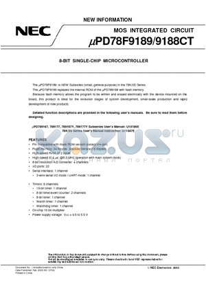 UPD78F9189CT datasheet - 8-BIT SINGLE-CHIP MICROCONTROLLER