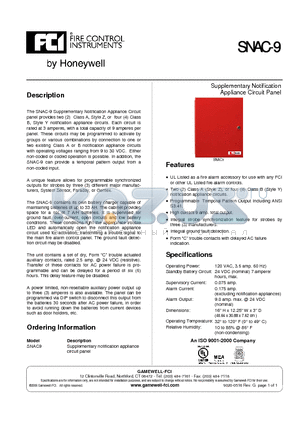 SNAC-9 datasheet - Supplementary notification appliance circuit panel