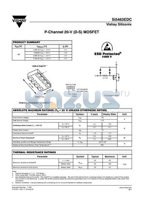 SI5463EDC datasheet - P-Channel 20-V (D-S) MOSFET