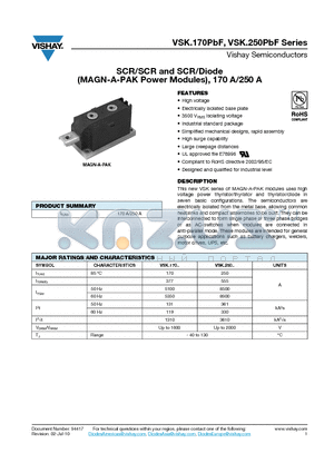 VSKT170-08 datasheet - SCR/SCR and SCR/Diode (MAGN-A-PAK Power Modules), 170 A/250 A