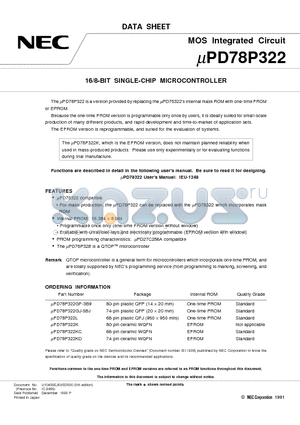 UPD78P322L datasheet - 16/8-BIT SINGLE-CHIP MICROCONTROLLER