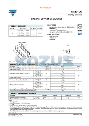 SI5471DC-T1-GE3 datasheet - P-Channel 20-V (D-S) MOSFET