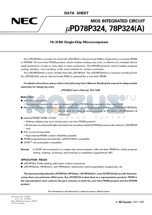 UPD78P324KC datasheet - 16-/8-Bit Single-Chip Microcomputers