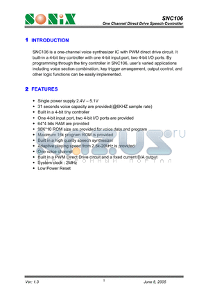 SNC106_05 datasheet - One Channel Direct Drive Speech Controller