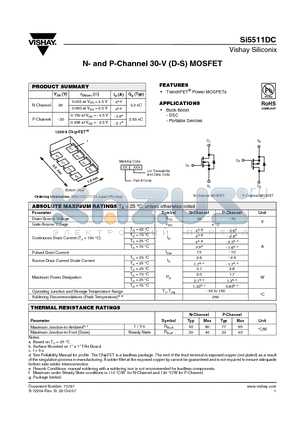 SI5511DC datasheet - N- and P-Channel 30-V (D-S) MOSFET