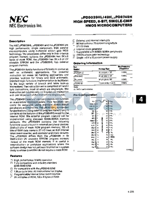 UPD8049H datasheet - High-Speed, 8-Bit, Single-Chip Hmos Microcomputers