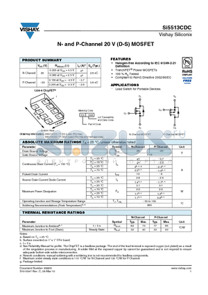 SI5513CDC datasheet - N- and P-Channel 20 V (D-S) MOSFET