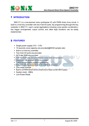 SNC111 datasheet - One Channel Direct Drive Speech Controller