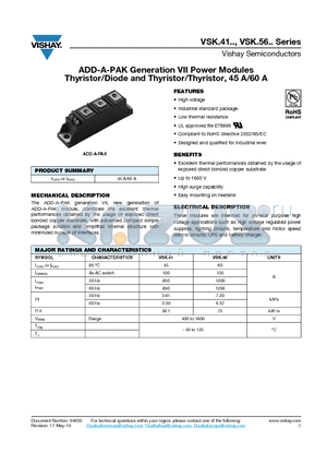 VSKT41-08 datasheet - ADD-A-PAK Generation VII Power Modules Thyristor/Diode and Thyristor/Thyristor, 45 A/60 A
