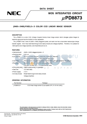 UPD8873 datasheet - (5400 ^5400) PIXELS x 3 COLOR CCD LINEAR IMAGE SENSOR