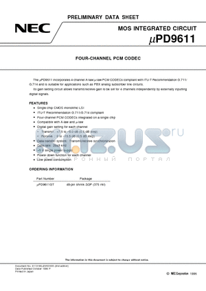 UPD9611 datasheet - FOUR-CHANNEL PCM CODEC