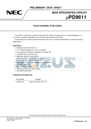 UPD9611GT datasheet - FOUR-CHANNEL PCM CODEC