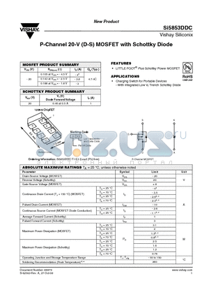 SI5853DDC-T1-E3 datasheet - P-Channel 20-V (D-S) MOSFET with Schottky Diode