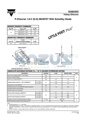 SI5853DC-T1 datasheet - P-Channel 1.8-V (G-S) MOSFET With Schottky Diode