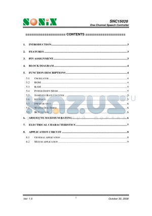 SNC15020 datasheet - One Channel Speech Controller