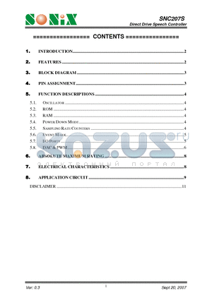 SNC207S datasheet - Direct Drive Speech Controller