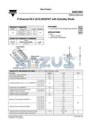SI5913DC-T1-E3 datasheet - P-Channel 20-V (D-S) MOSFET with Schottky Diode