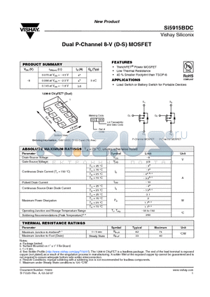 SI5915BDC datasheet - Dual P-Channel 8-V (D-S) MOSFET