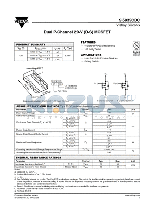 SI5935CDC datasheet - Dual P-Channel 20-V (D-S) MOSFET