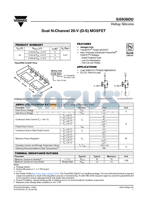 SI5938DU-T1-GE3 datasheet - Dual N-Channel 20-V (D-S) MOSFET
