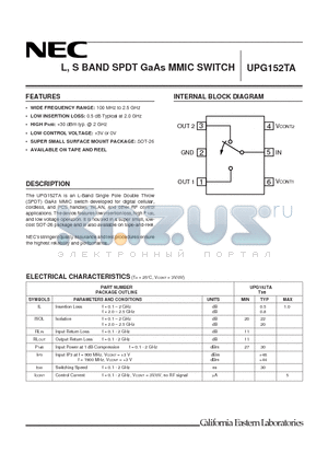 UPG152TA-E3 datasheet - L, S BAND SPDT GaAs MMIC SWITCH