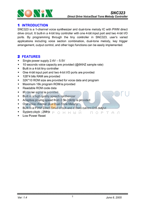 SNC323 datasheet - Direct Drive Voice/Dual Tone Melody Controller