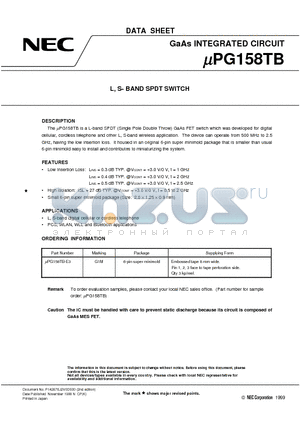 UPG158 datasheet - L, S- BAND SPDT SWITCH