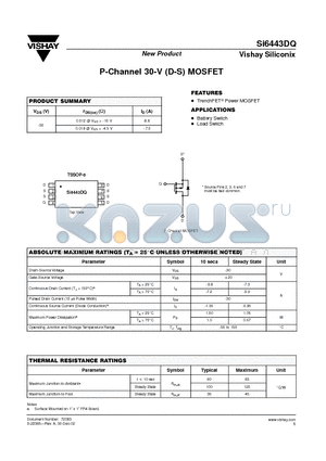 SI6443DQ datasheet - P-Channel 30-V (D-S) MOSFET