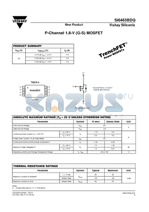 SI6463BDQ datasheet - P-Channel 1.8-V (G-S) MOSFET