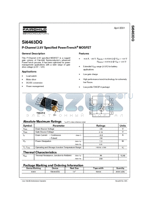 SI6463DQ datasheet - P-Channel 2.5V Specified PowerTrench MOSFET