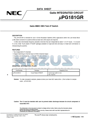 UPG181GR-E1 datasheet - GaAs MMIC DBS Twin IF Switch