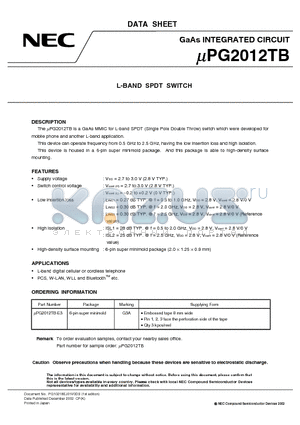 UPG2012TB_1 datasheet - L-BAND SPDT SWITCH