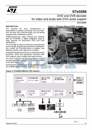 STE5588 datasheet - DVD and DVB decoder for video and audio with DVD audio support