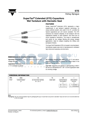 STE600016T4MI datasheet - SuperTan^ Extended (STE) Capacitors Wet Tantalum with Hermetic Seal