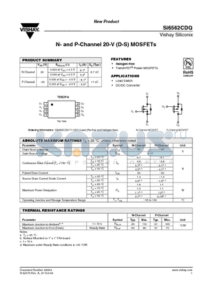 SI6562CDQ datasheet - N- and P-Channel 20-V (D-S) MOSFETs
