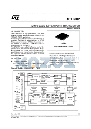 STE800P datasheet - 10/100 BASE-TX/FX 8 PORT TRANSCEIVER