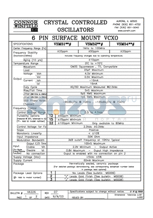 VSM51153 datasheet - 6 PIN SURFACE MOUNT VCXO