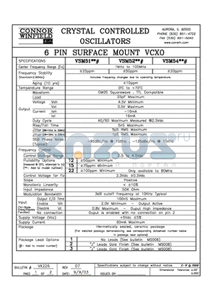 VSM52122 datasheet - 6 PIN SURFACE MOUNT VCXO