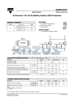 SI6880AEDQ datasheet - N-Channel 1.8-V (G-S) Battery Switch with ESD Protection
